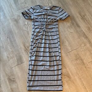 Gaze Grey and Black Striped Midi Dress Wait Cut Outs Size Small